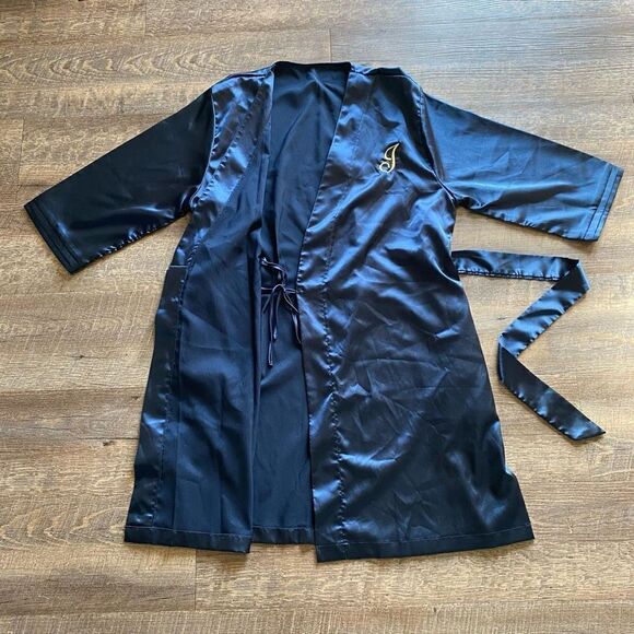 Robe Navy Blue Large XL Mid Thigh 3/4 Sleeve Loungewear - Picture 8 of 12